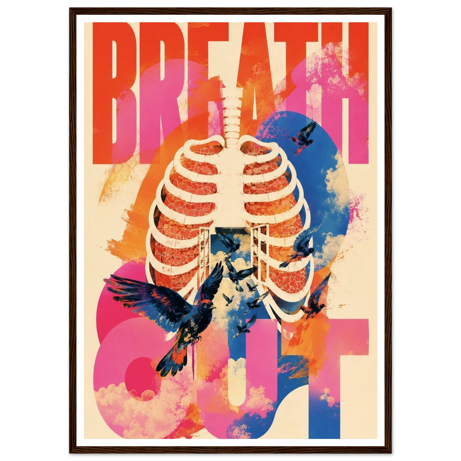 BREATH OUT, wooden frame, dark wood frame