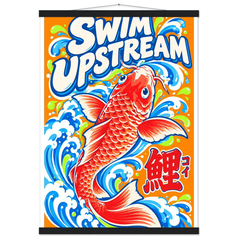 SWIM UPSTREAM, magnetic hanger, black wall hanger