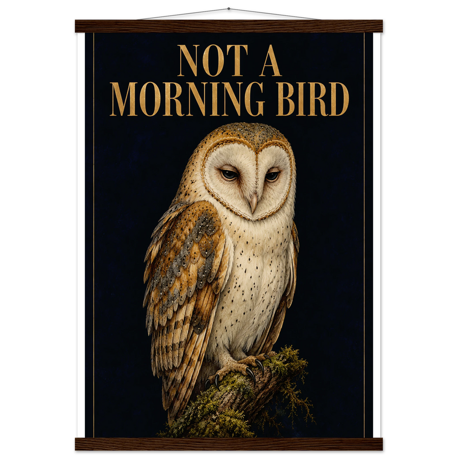 NOT A MORNING BIRD, magnetic hanger, dark wood wall hanger