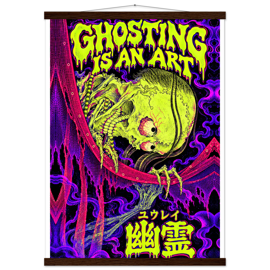 GHOSTING IS AN ART, magnetic hanger, dark wood wall hanger