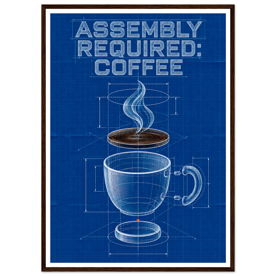 ASSEMBLY REQUIRED: COFFEE, wooden frame, dark wood frame