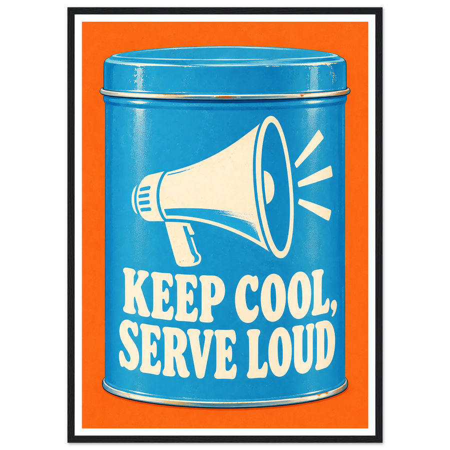 KEEP COOL, SERVE LOUD, wooden frame, black frame