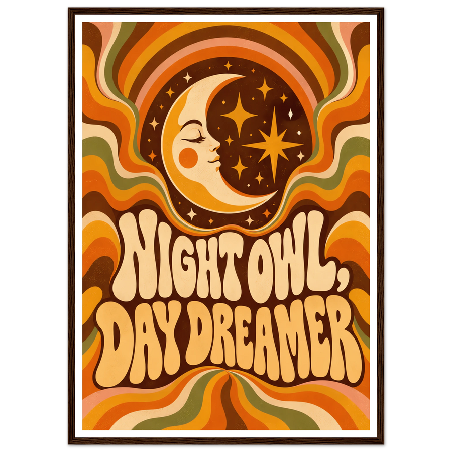 NIGHT OWL, DAY DREAMER, wooden frame, dark wood frame